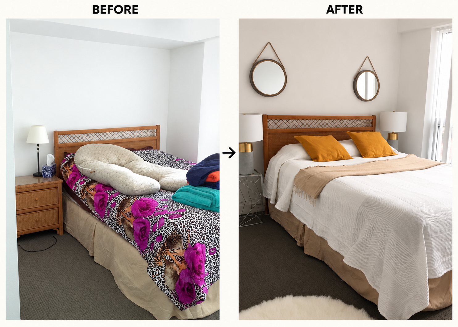 KAH Studio Interior — Bedroom before and after home staging