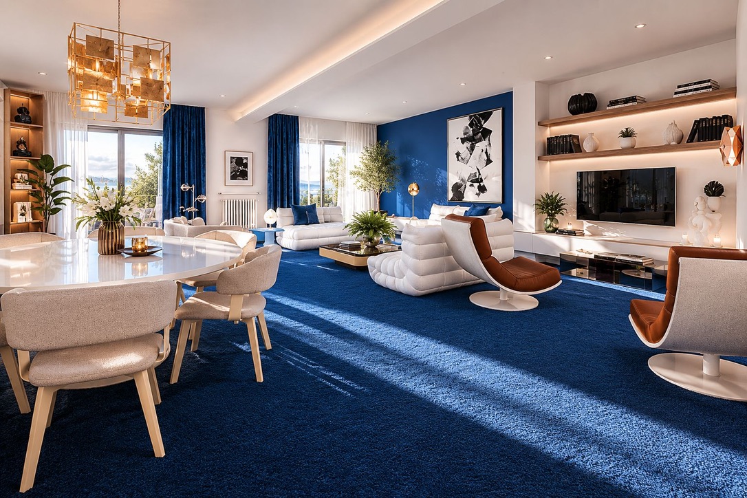 Deep blue living room